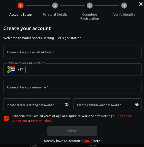 world sports betting registration